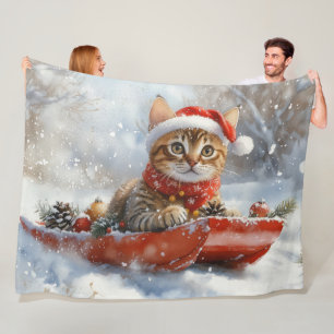 Bengal Cat in Sledge Let it Snow Christmas Fleece Blanket