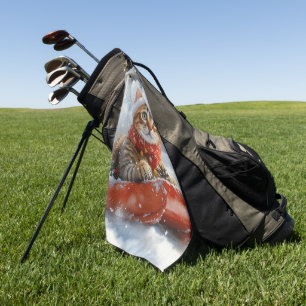 Bengal Cat in Sledge Let it Snow Christmas Golf Towel