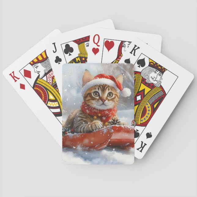 Bengal Cat in Sledge Let it Snow Christmas Playing Cards (Back)