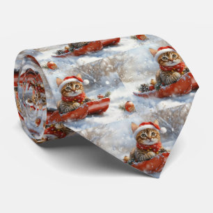 Bengal Cat in Sledge Let it Snow Christmas Tie