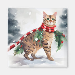 Bengal Cat in Snow Christmas Magnet