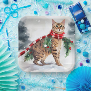 Bengal Cat in Snow Christmas  Paper Plate