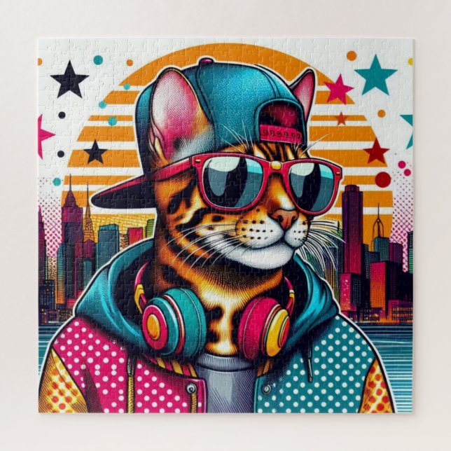 BENGAL CAT IN THE CITY-3 JIGSAW PUZZLE (Vertical)