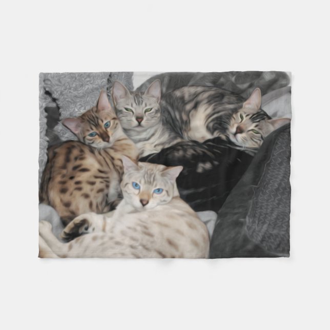 Bengal Cat Kitty Pile Fleece Blanket (Front (Horizontal))