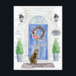 Bengal Cat Moving Announcement Postcard<br><div class="desc">Announce your new address with our stylish announcement featuring a Bengal cat,  blue front door,  welcome mat,  slate sign,  topiaries and a floral wreath set on a grey brick background.</div>