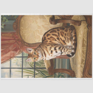 Bengal Cat on a Vintage Chair Painting Decoupage Tissue Paper