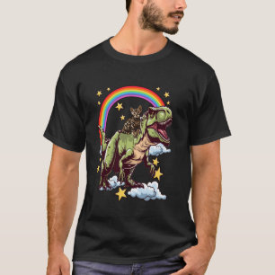 Bengal Cat Riding a Dinosaur Dino T-Shirt