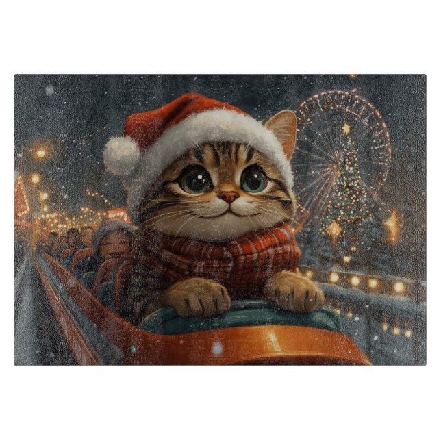 Bengal Cat Roller Coaster Christmas Cutting Board (Front)