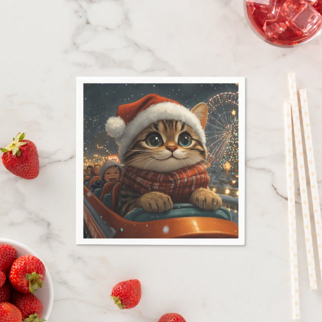 Bengal Cat Roller Coaster Christmas Napkin (Insitu)
