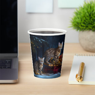 Bengal Cat Snowy Sleigh Ride Christmas Decor Paper Cups