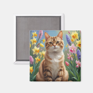 Bengal Cat Spring Flowers Painting Magnet