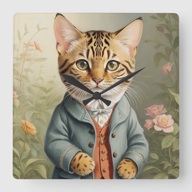 Bengal Cat Square Wall Clock (Front)