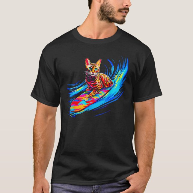 Bengal Cat Surfing T-Shirt (Front)