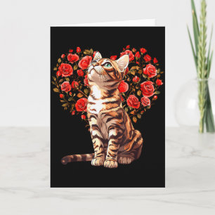 Bengal Cat Valentines Day Floral Heart Design For Card