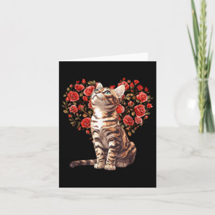Bengal Cat Valentines Day Floral Heart Design For  Card