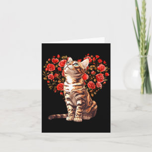 Bengal Cat Valentines Day Floral Heart Design For Card