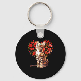 Bengal Cat Valentines Day Floral Heart Design For  Key Ring
