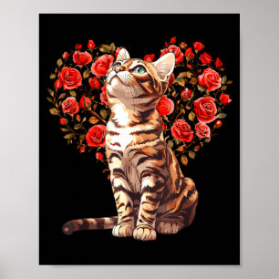 Bengal Cat Valentines Day Floral Heart Design For  Poster