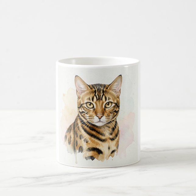 Bengal Cat Watercolour Portrait Coffee Mug (Center)