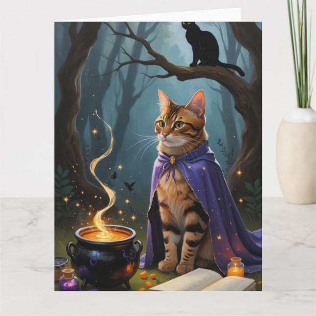 Bengal Cat Whimsical Halloween Painting  Card (Front)