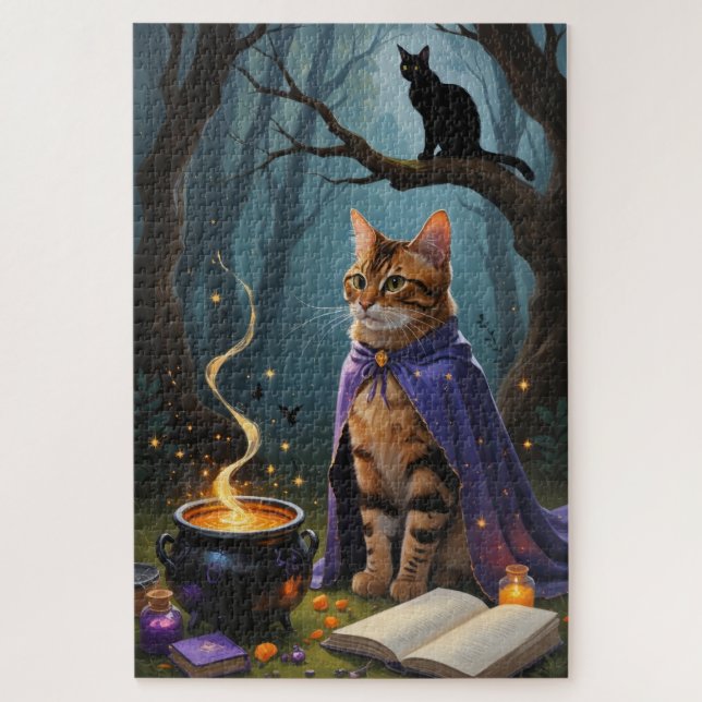 Bengal Cat Whimsical Halloween Painting  Jigsaw Puzzle (Vertical)