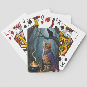 Bengal Cat Whimsical Halloween Painting Playing Cards