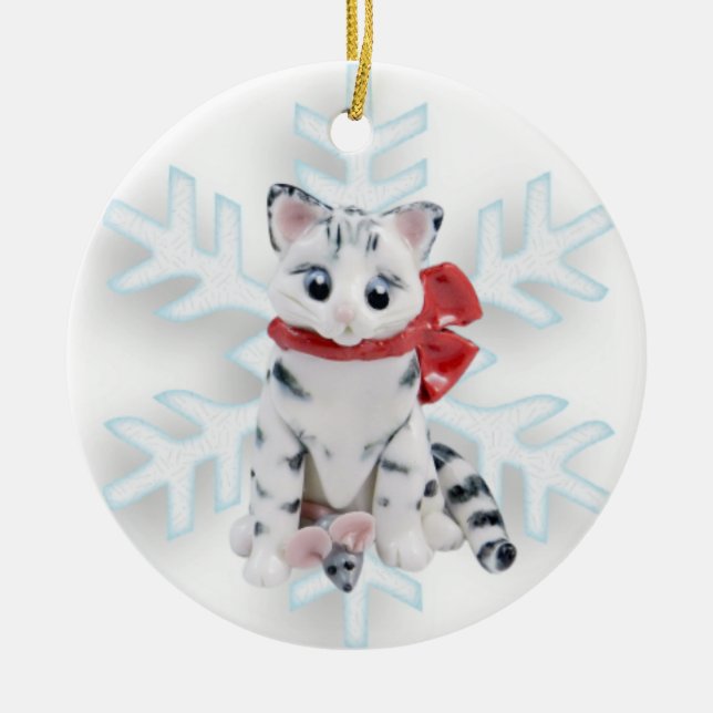 Bengal Cat White Grey Ornament (Front)