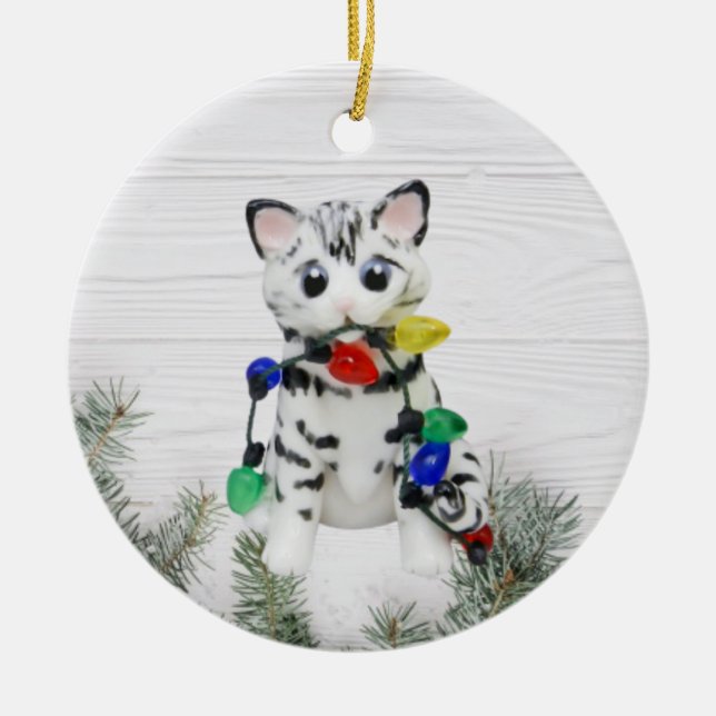 Bengal Cat White Grey Ornament (Front)