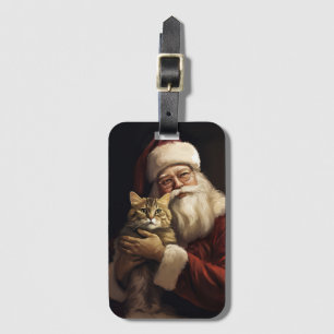 Bengal Cat with Santa Claus Festive Christmas Luggage Tag