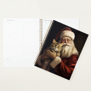 Bengal Cat with Santa Claus Festive Christmas Planner