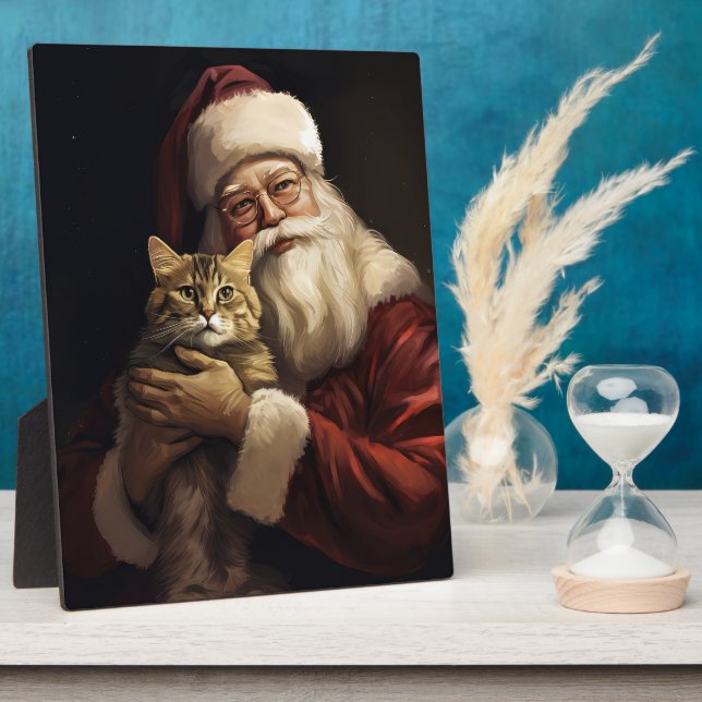 Bengal Cat with Santa Claus Festive Christmas Plaque (Side)