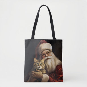 Bengal Cat with Santa Claus Festive Christmas Tote Bag