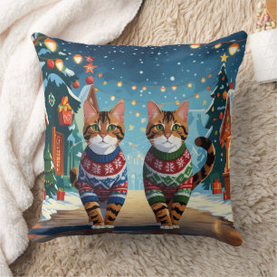 Bengal Cats Christmas Snow Holiday Cushion
