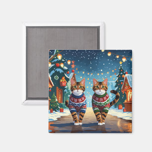 Bengal Cats Christmas Snow Holiday Magnet