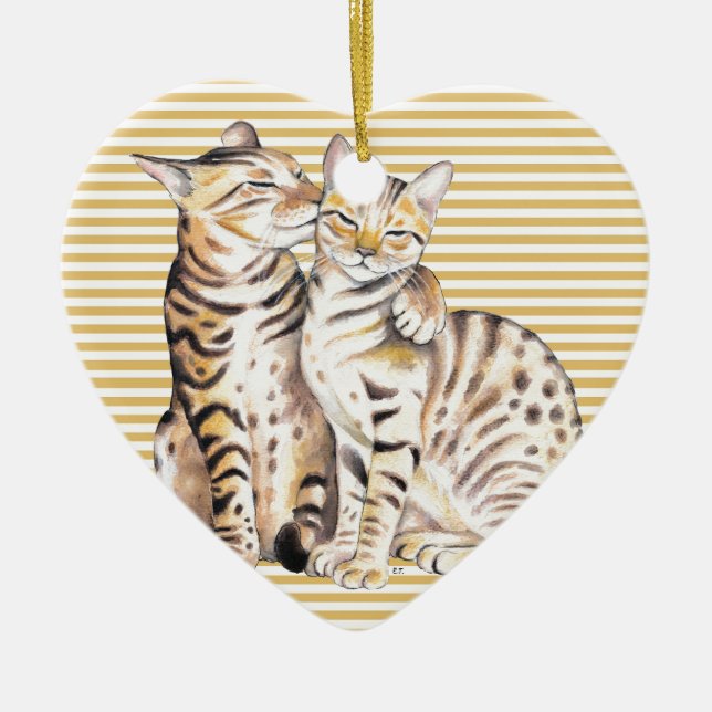 Bengal Cats Ochre Stripes Ceramic Tree Decoration (Front)