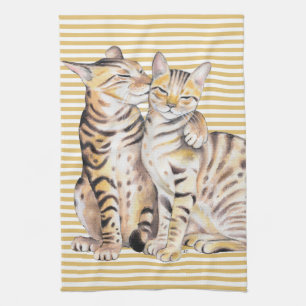 Bengal Cats Ochre Stripes Tea Towel