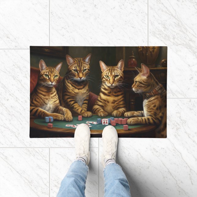 Bengal Cats Playing Poker Art Doormat (Indoor)