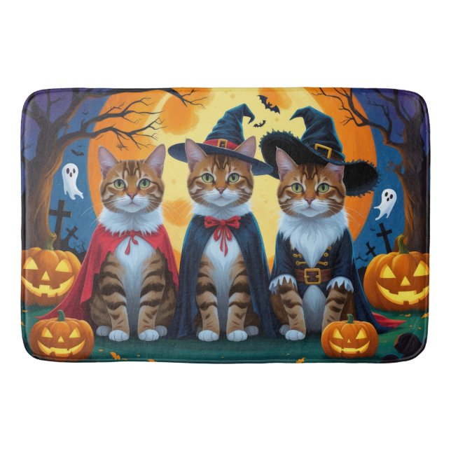 Bengal Cats Pumpkin Halloween Funny Bath Mat (Front)