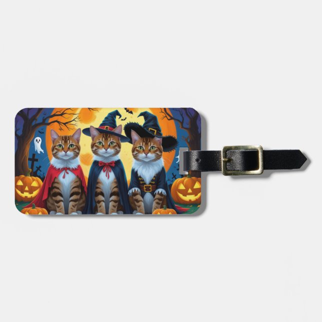 Bengal Cats Pumpkin Halloween Funny Luggage Tag (Front Horizontal)