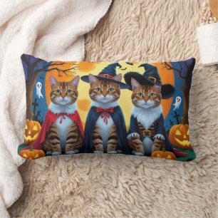 Bengal Cats Pumpkin Halloween Funny Lumbar Cushion