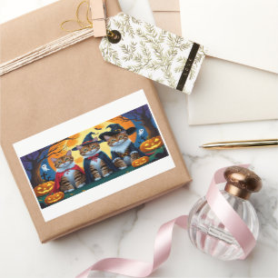 Bengal Cats Pumpkin Halloween Funny Rectangular Sticker