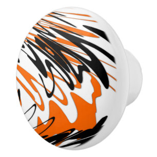 Bengal Colours Squiggly Orange and Black Lines Ceramic Knob