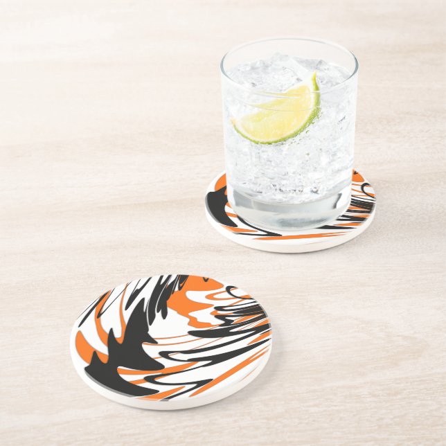 Bengal Colours Squiggly Orange and Black Lines Coaster (Side)