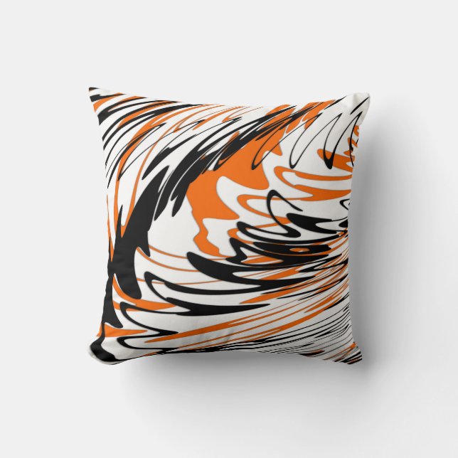 Bengal Colours Squiggly Orange and Black Lines Cushion (Front)