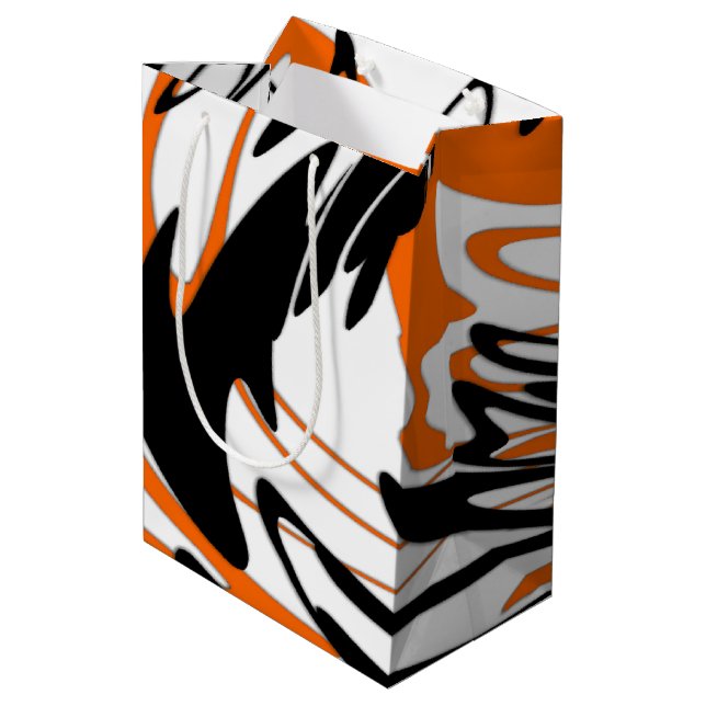 Bengal Colours Squiggly Orange and Black Lines Medium Gift Bag (Back Angled)