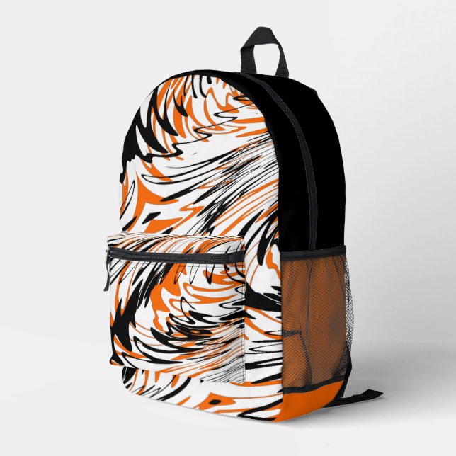 Bengal Colours Squiggly Orange and Black Lines Printed Backpack (Back Corner Right)