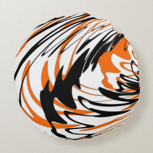 Bengal Colours Squiggly Orange and Black Lines Round Cushion