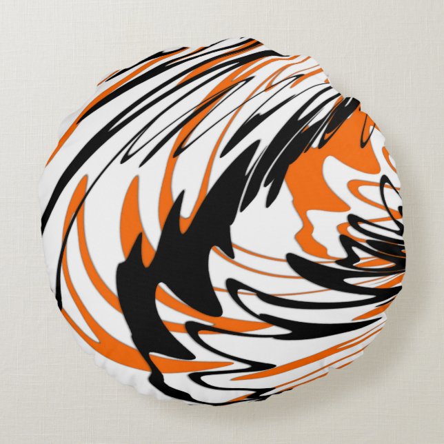 Bengal Colours Squiggly Orange and Black Lines Round Cushion (Back)