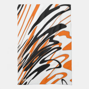 Bengal Colours Squiggly Orange and Black Lines Tea Towel