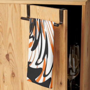 Bengal Colours Squiggly Orange and Black Lines Tea Towel